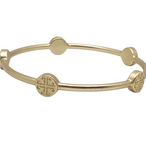 Tory Burch Jewelry - Retro Tory Burch logo gold tone station bangle bracelet.